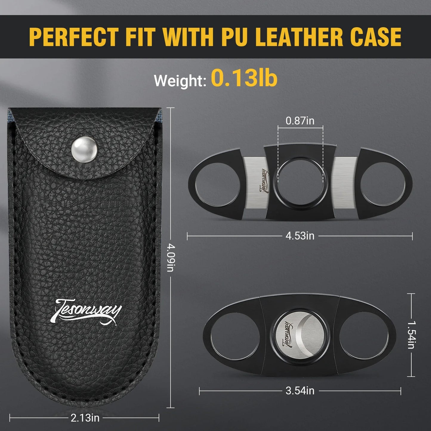 Cigar Cutter with Leather Case for Men, Stainless Steel, Double Cut Blade Guillotine, Cigar Accessories