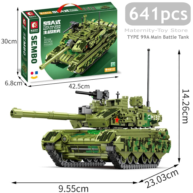 BLOCK Boys Military Type 15 Light Tank 99A 96 Main Battle Tank WW2 Model Building Blocks Army Soldiers Toys for