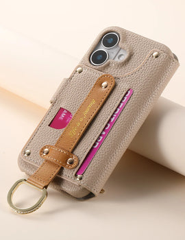 Wallet Flip Case for iPhone 16 15 Pro Max 14 Plus 16Pro 14Pro 15Pro Leather Strap Card Slots Zipper Cover