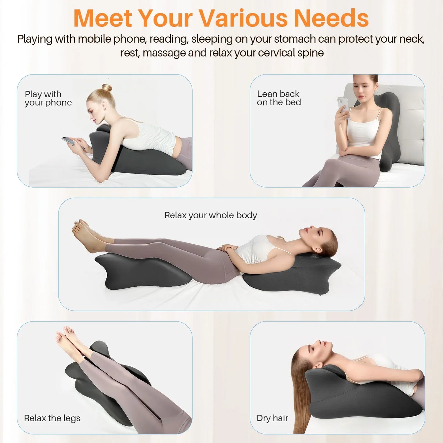 Multi-Positional Wedge Pillow Memory Foam Ergonomic Prone Pillow with Removable Cover Couple Bed Pillow for Body Pain Relief