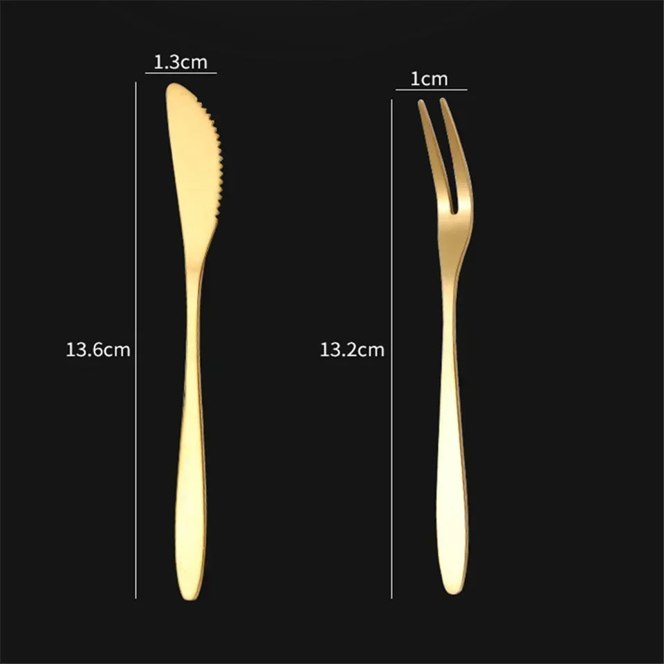 10pcs Stainless Steel Fruit Fork Small Toothpick Multifunctional Fruit Stick Gold Moon Cake Knife Food Picks Kitchen Accessories
