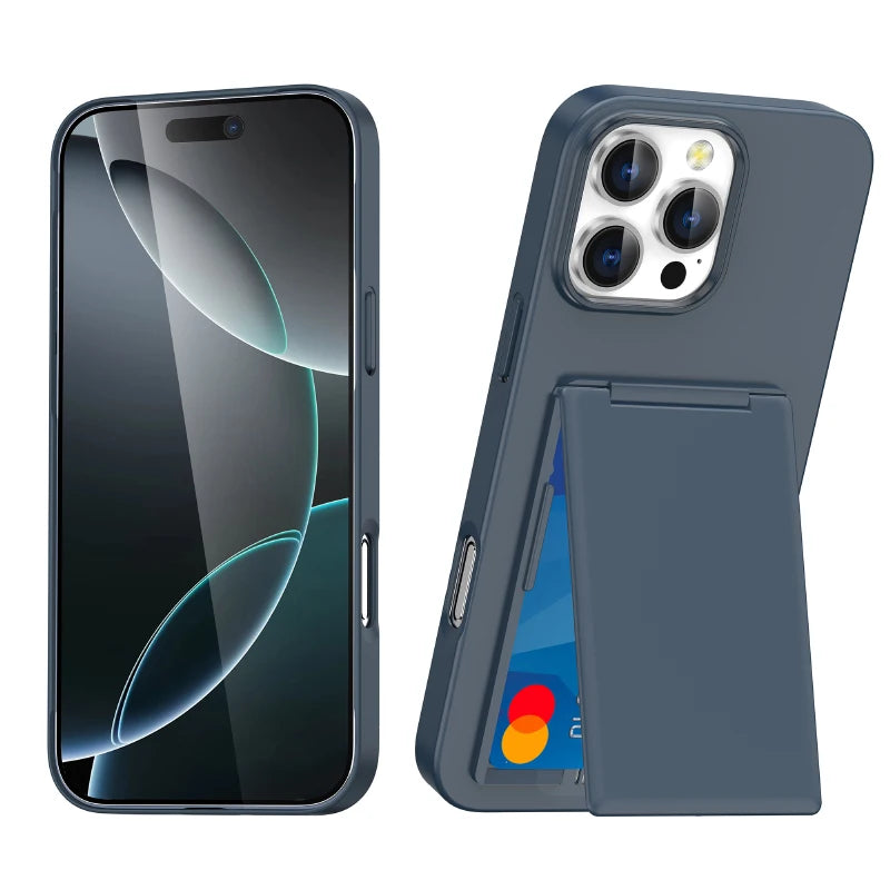 Luxury Solid Color Matte Wallet Card Slot Bracket Phone Case For iPhone 16 Pro Max 14 15 Pro Max Bumper Back Cover