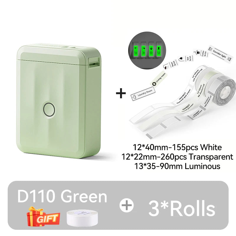 D110 Mini Portable Thermal Label Printer, Bluetooth Wireless Inkless Sticker Maker 12–15mm, Compact Label Machine for Home Organization