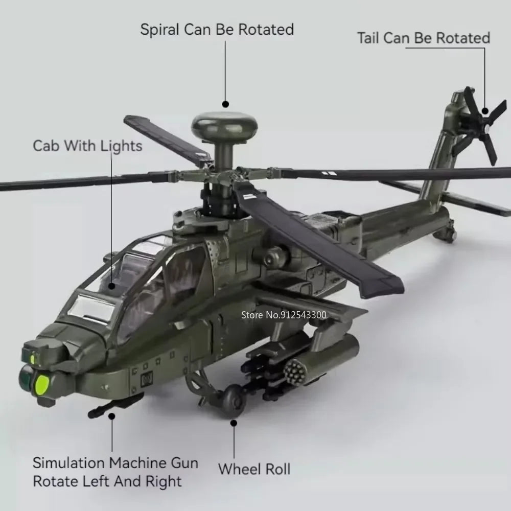 1:32 AH-64 Apache Helicopter Diecast Model Toy