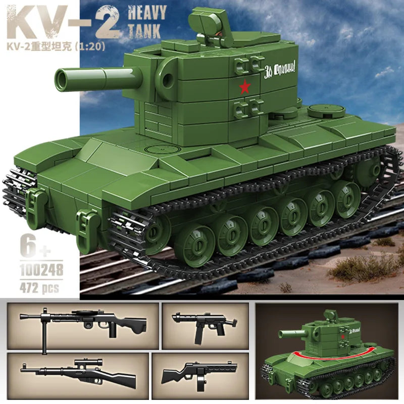 WW2 Military Classic Model Tiger Leopard KV-1 KV-2 IS-2 Heavy Tank Collection Model Building Blocks Bricks Toys for Boys Gifts