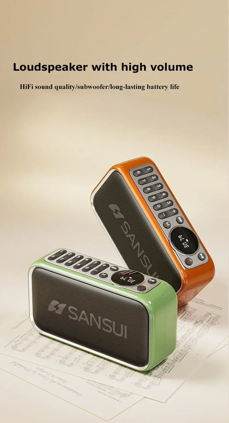 Portable Stereo Bass Bluetooth Speaker SANSUI F35 Vintage Bluetooth Speaker Mini Plug in Walkman Music Player Supports FM/TF/AUX