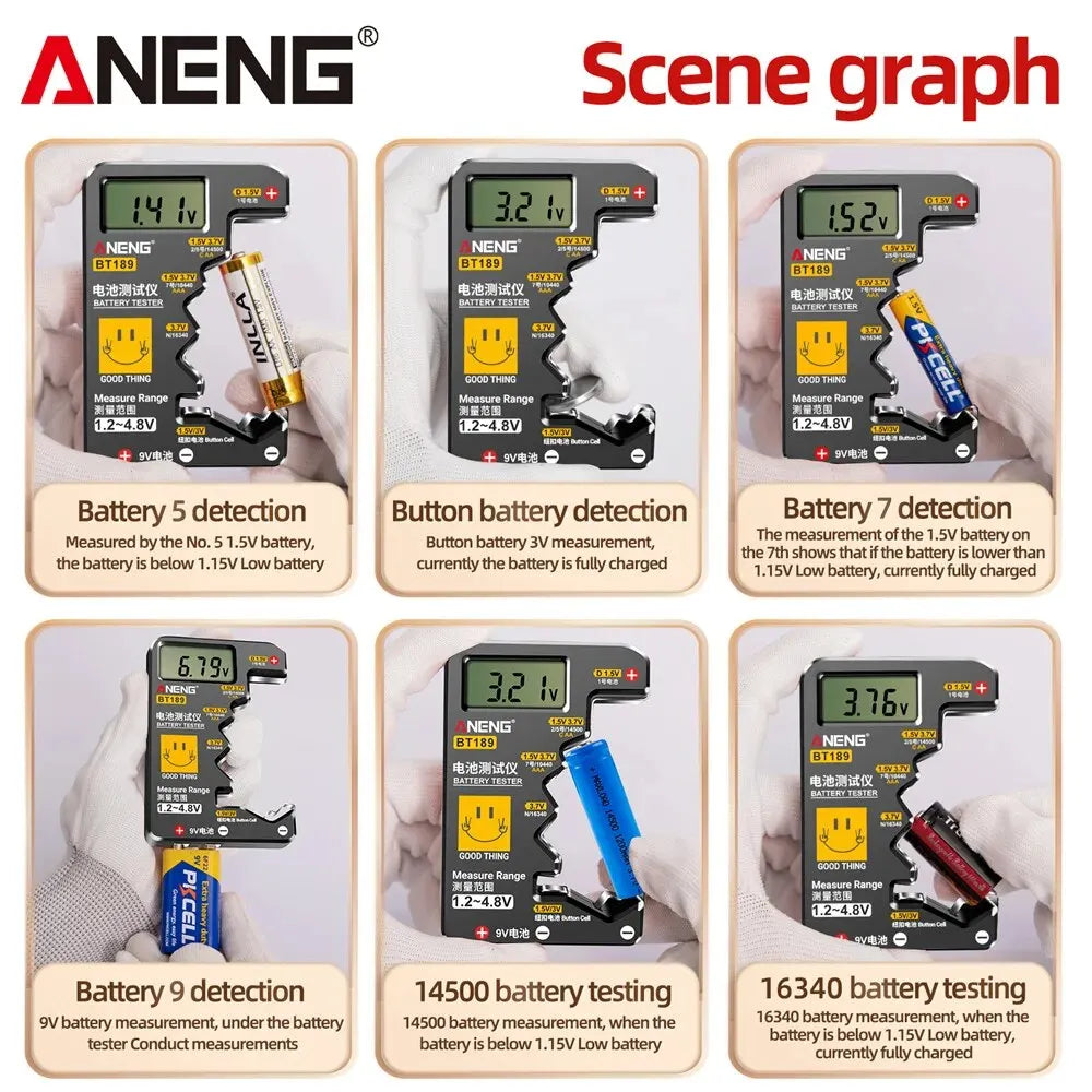 Button Cell Battery Tester 9V N D C AA AAA Universal Household LCD Display Battery Tester Power Bank Detectors Tools