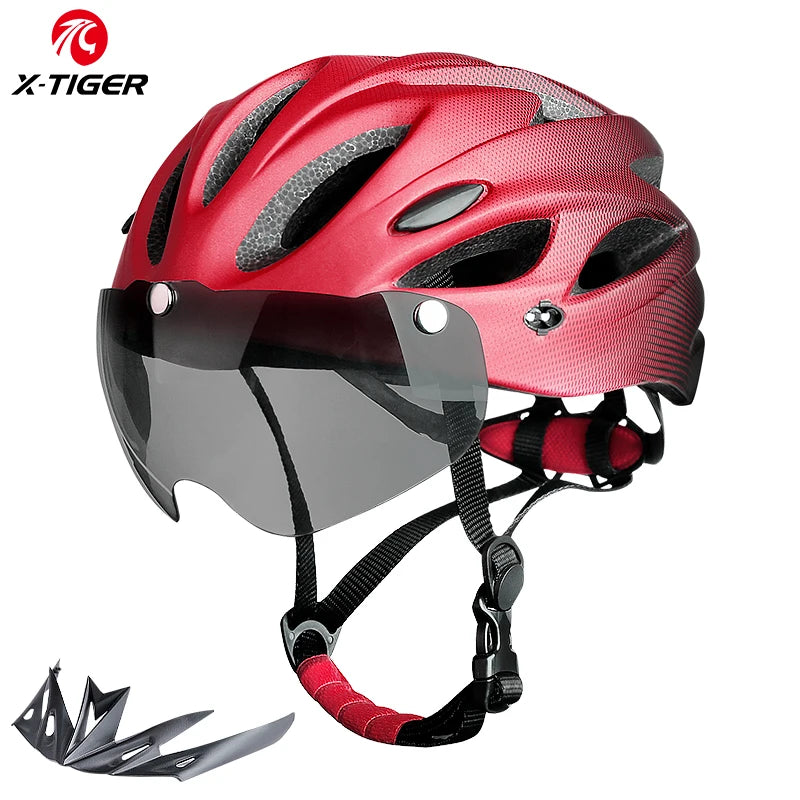 Ultra Lightweight Cycling Helmet With Magnetic Goggles And LED Rear Light