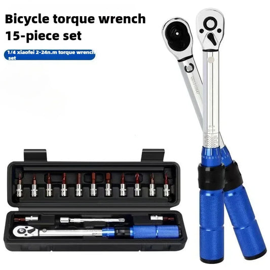 15-Piece Bicycle Torque Wrench Set 1/4" Drive 2-24Nm Bike Repair Tool Kit with Hex Bits, Torx & Extension for Bicycle & Motorcycle Maintenance