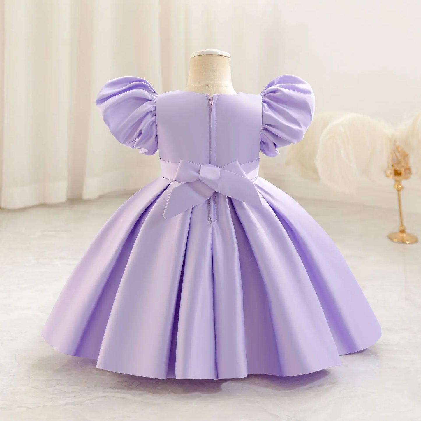 Baby Princess Party Dress with Bow and Bubble Sleeves