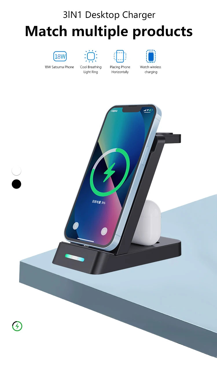 Wireless Life, one touch charge, triple charge, one machine done, three-in-one multi-functional wireless charger