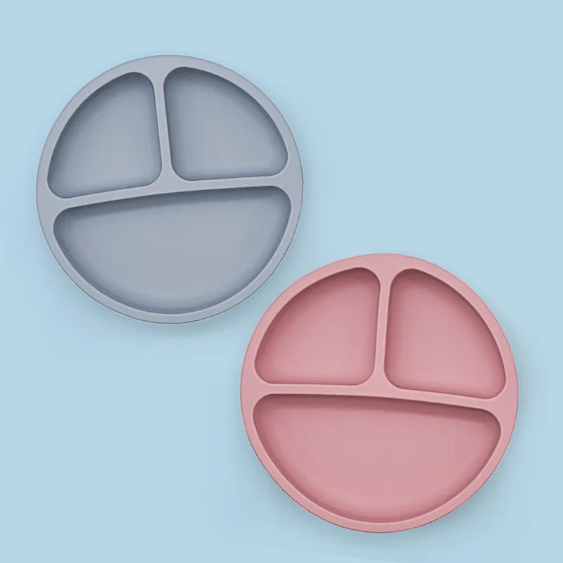 BPA Free Silicone  Plate with Spoon Fork Bibs  Dishes Safe  Dining Plate with Suction Smile Face Plates for s