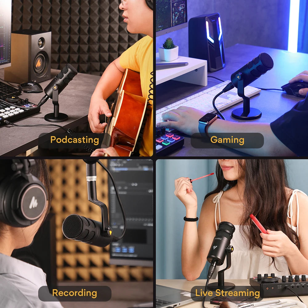 Dynamic XLR PC Microphone All Metal Gaming Broadcast Recording Streaming Works for Audio Interface Sound Card Mixer PD100