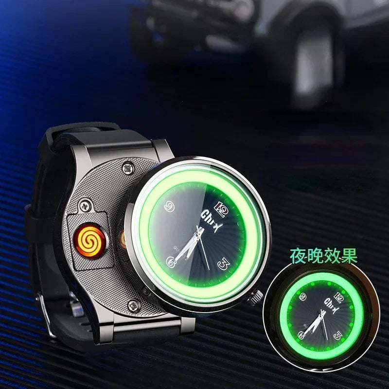Night Light Watch Windproof True Dial Tungsten Wire Lighter Flameless Multif-unctional Luminous Watch Lighter Men's Gift