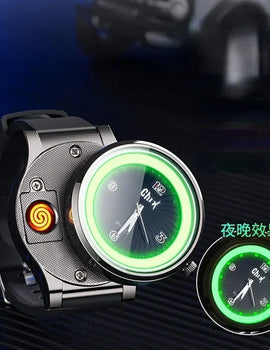 Night Light Watch Windproof True Dial Tungsten Wire Lighter Flameless Multif-unctional Luminous Watch Lighter Men's Gift