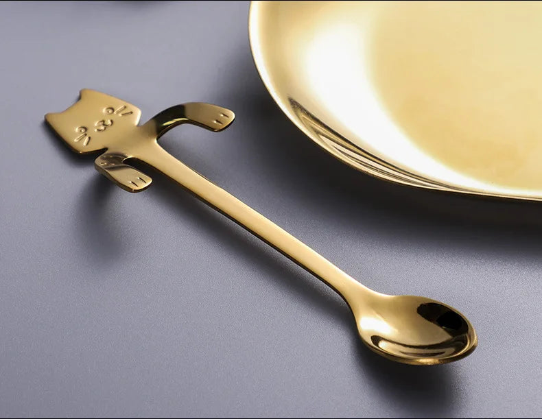 304 Stainless Steel Coffee Spoon Lovely Cute Cat Shape Teaspoon Dessert Snack Scoop Ice Cream Mini Spoons Kitchen ToolsTableware