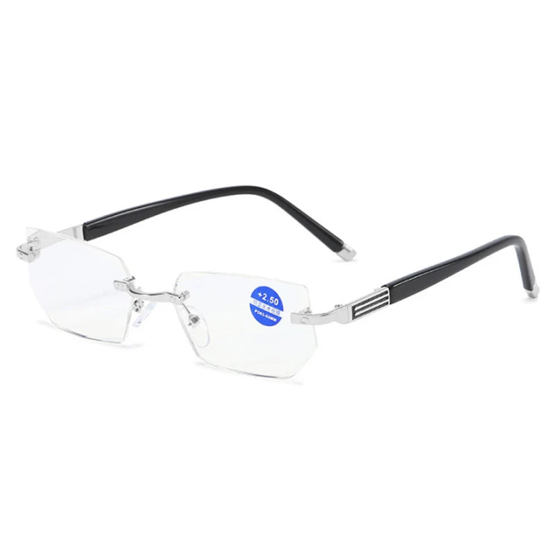 Rimless Diamond Cut Reading Glasses with Silver Alloy Frame