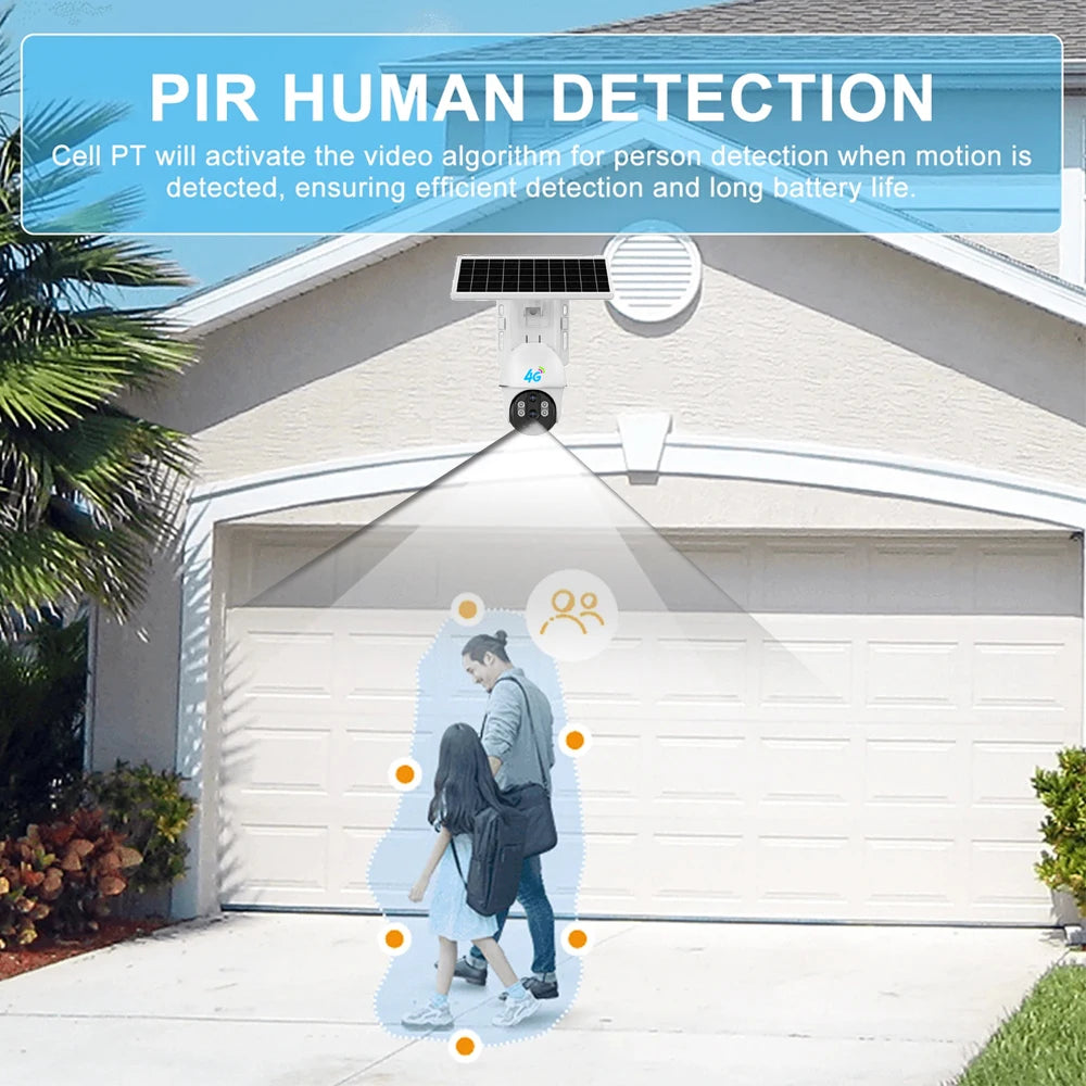 Outdoor Solar 4G Camera 10X Optical Zoom Night Vision Battery CCTV Monitor PIR Human Detection Waterproof Security Video Camera