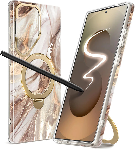 for Samsung Galaxy S25 Ultra with 360° Spin Magsafe Stand Camera Cover Stand Drop Protection Marble Phone Cover