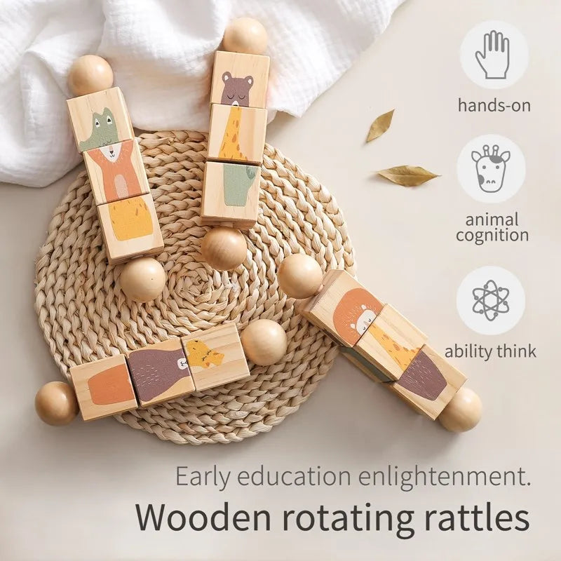 Wooden Montessori Toys For Babies Mobile Rattle Toy Comfort Rattle Toy Beech Wooden Animal Baby Comfort Toy  Nursery Decoration