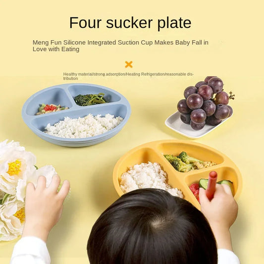 BPA Free Silicone Plate with Spoon Fork Bibs Dishes Safe Dining Plate with Suction Smile Face Plates for s
