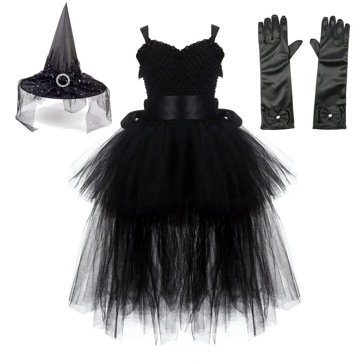 Kids Girls Black Devil Unicorn Tutu Dress V-Neck Train Fallen Dark White Angel Fancy Party Dress Carnival Halloween Costume