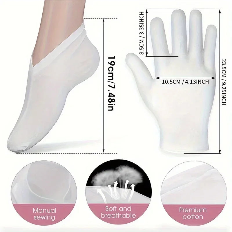 Moisturizing Gloves&Socks Bedtime Spa Socks Soft Cotton Lotion Locking Glove for Dry Cracked Hand Foot Exfoliating Care Tools