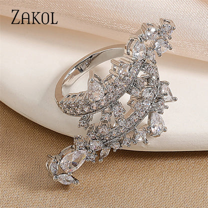 Luxury Mutilcolor Cubic Zirconia Engagement Rings for Women Shinny Green Crystal Banquet Ring