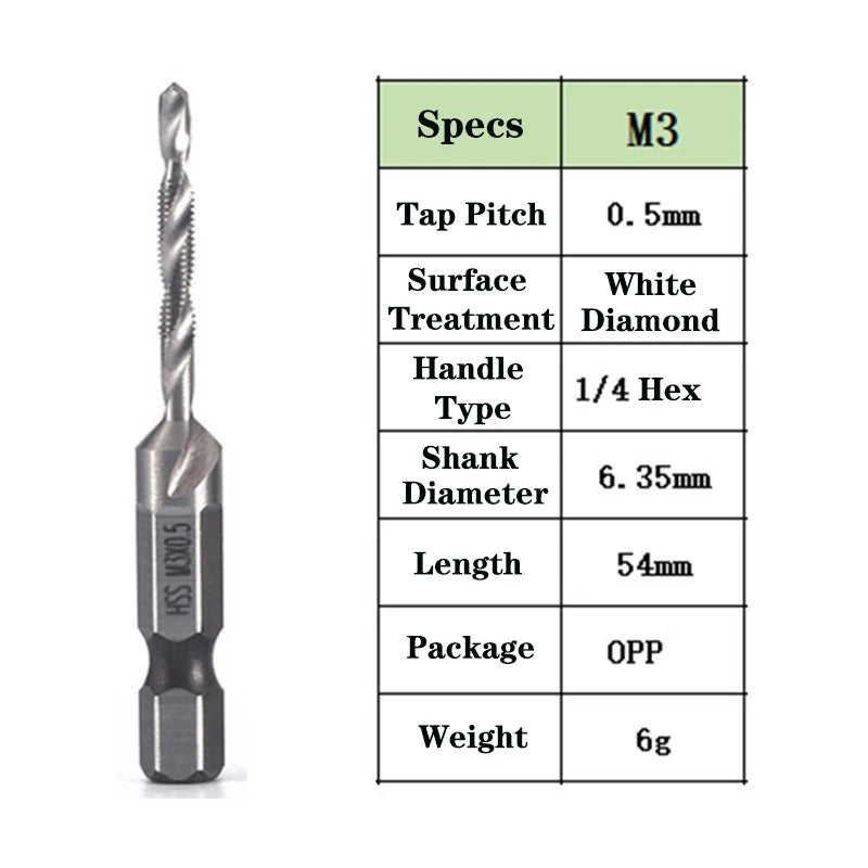1pcs Hex Shank Titanium Plated HSS Screw Thread Metric Tap Drill Bits Screw Machine Compound Tap M3 M4 M5 M6 M8 M10 Hand Tools