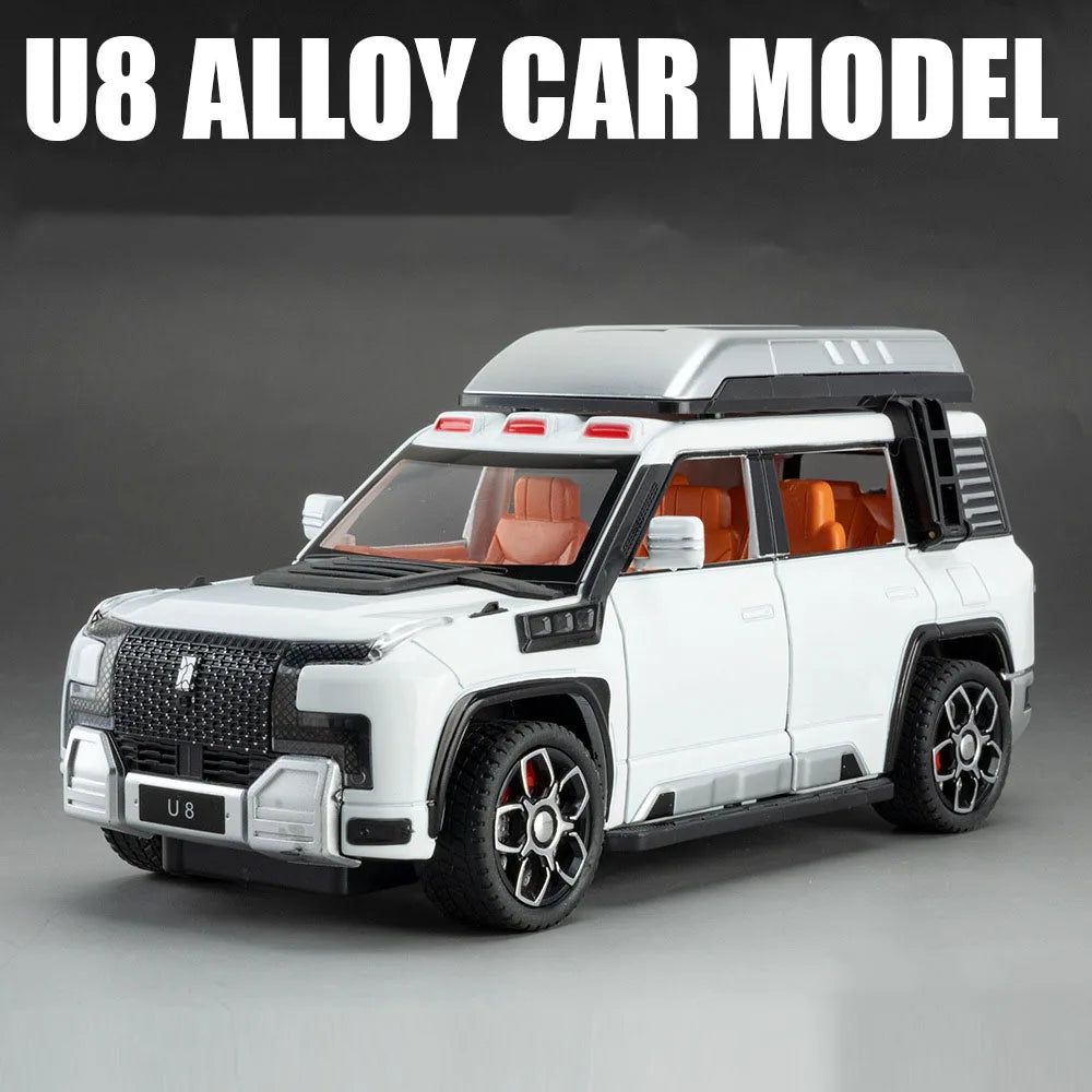 1:24 BYD Looks Up At U8 Toys Car Diecast Alloy Models Sound Light Doors Opened Front Wheel Steering Vehices s Festival Gifts