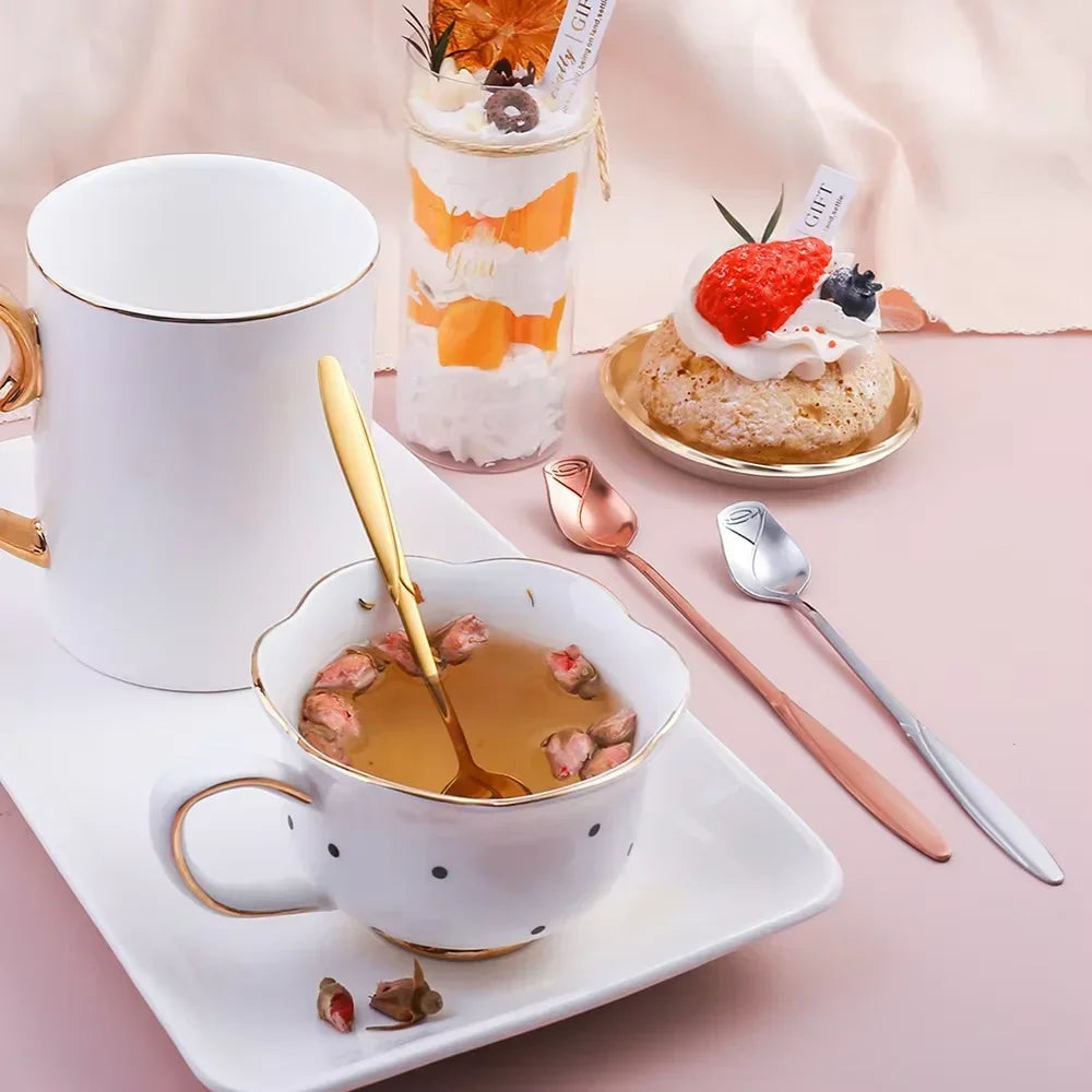 Stainless Steel Rose Coffee Spoon, Long Handle Mixing Spoon, Flower Design, Perfect for Tea, Dessert, Honey, Kitchen Accessories