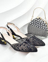 African Wedding Shoes and Bag Set with Rhinestone Italian Design Shoes with Matching Bags Nigerian Lady Party Pumps