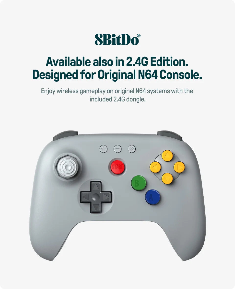 Wireless Retro Gaming Controller with Hall Effect Joystick for Nintendo 64 and Analogue 3D