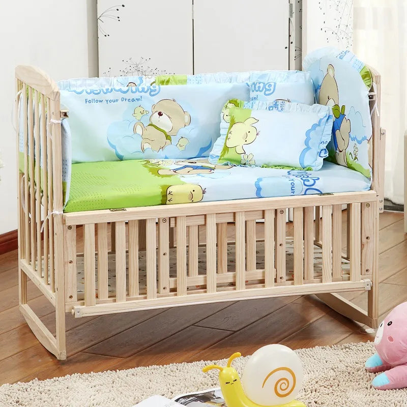 6-Pcs Cotton Nursery Crib Bedding Set – Unisex  Set with 4 Bumpers, Mattress & Pillow