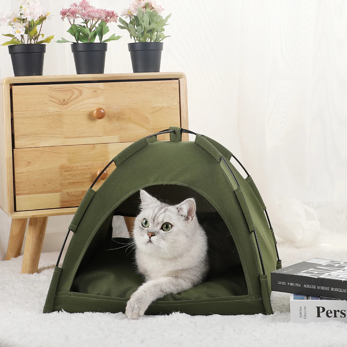 Clamshell Pet Tent Bed House for Cats and Small Dogs