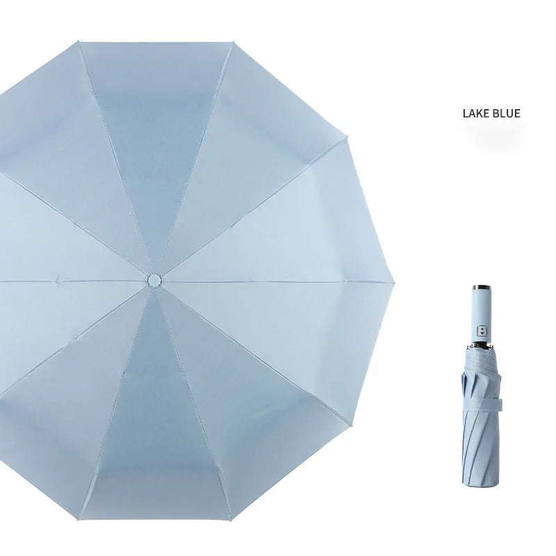 Automatic Folding Umbrella 10 Rib Windproof UV Protection Three Fold Compact Travel Umbrella Sun Rain Use