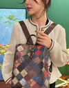 Patchwork Leather Backpacks Large Capacity Travel School Bag Retro Shoulder Bag Bagpack