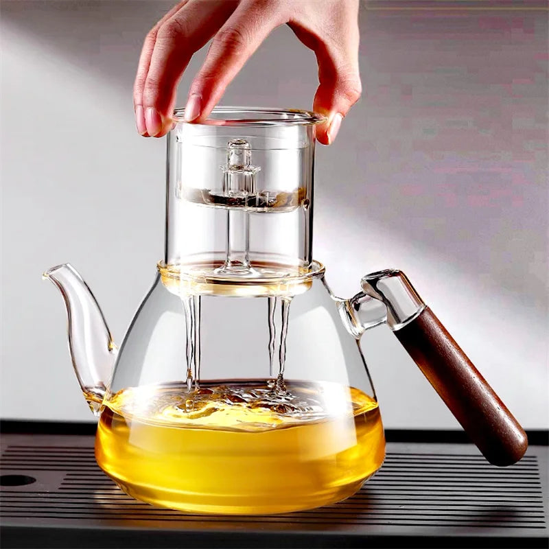 High Borosilicate Glass Teapot with Walnut Handle and Infuser