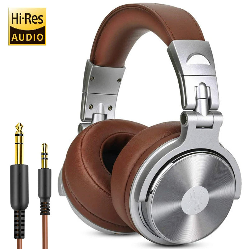 Wired HiFi Headphones Professional Studio DJ Headphones With Mic Over Ear Hi-Res Headset Monitoring For AMP Guitar Phone