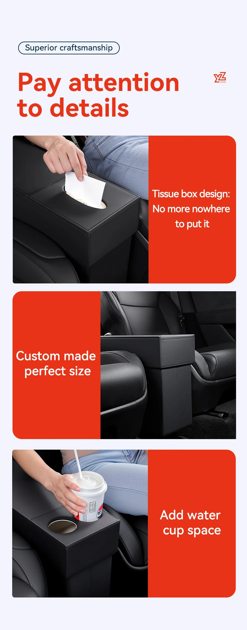 Second Row Aisle Storage Box for Tesla Model YL 6 Seater Multi Purpose Interior Organizer