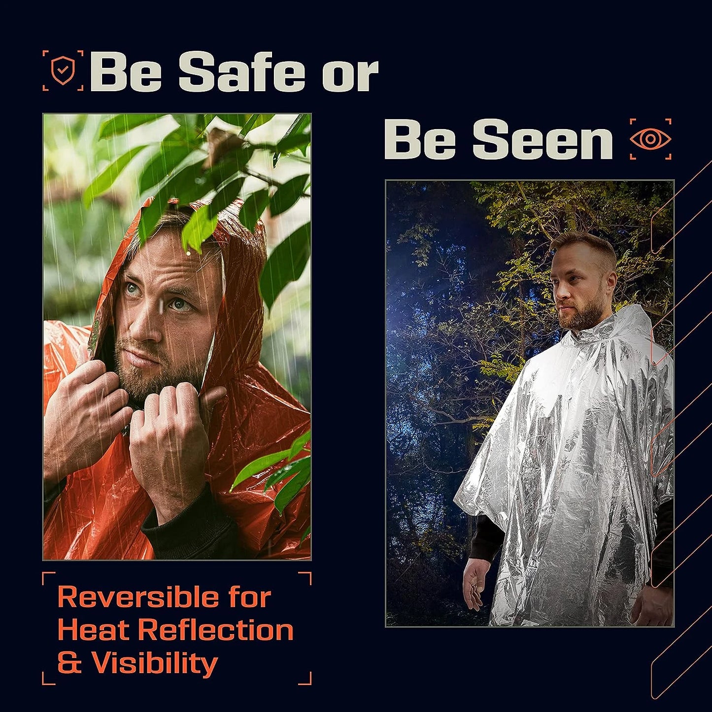 Emergency Thermal Waterproof Rain Poncho and Survival Blanket