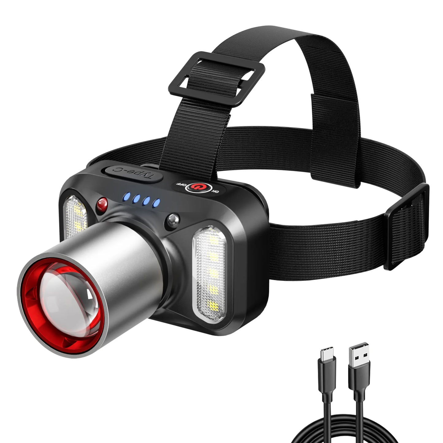 Powerful Rechargeable LED Headlamp With Motion Sensor Zoom