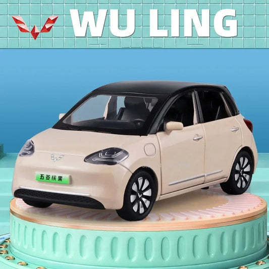 1/32 New Energy Electric Car Model Toy Wuling Binguo Alloy Diecast Vehicles with Sound Light Collection Toys