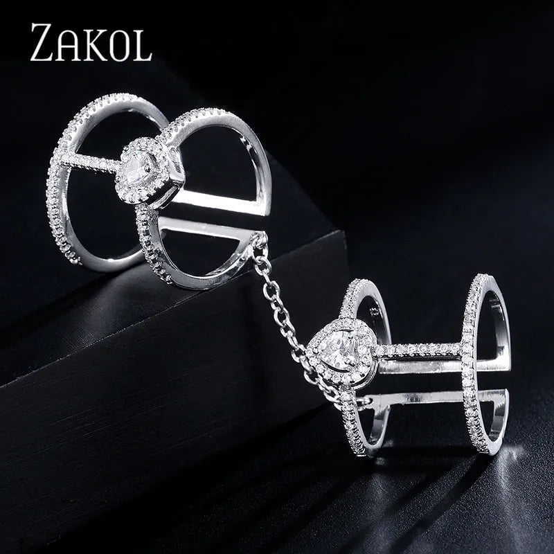 Heart Shape Zirconia Knuckle Connection Rings for Women  Wedding Open Ring