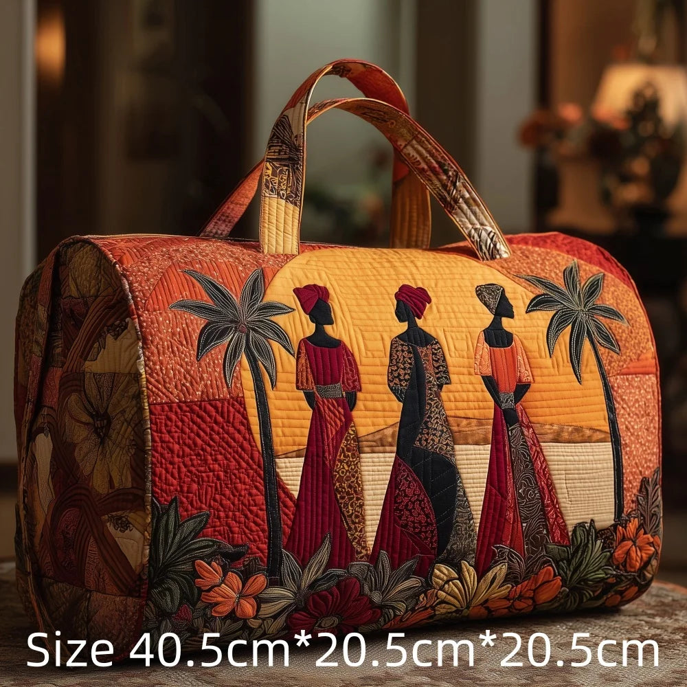 3D Quilted African Tote Bag for Women Colorful Tribal Print African Ladies Sunset Fruit Basket Gym Boho Festival Overnight Bags