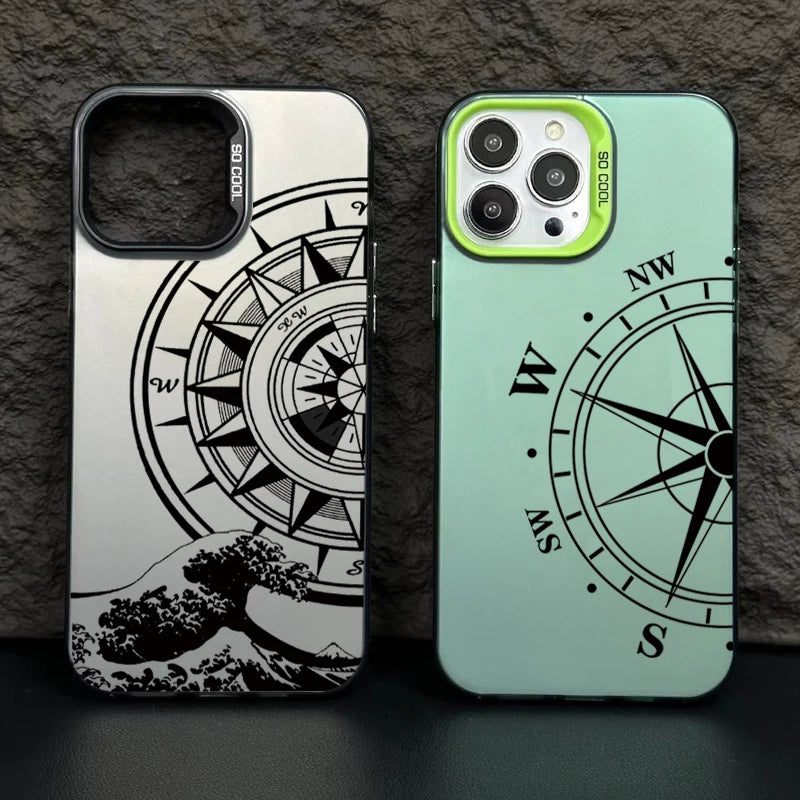 Fashion Vintage Compass Phone Case for iPhone 16 16E 14 15 Pro Max Hard IMD Shockproof Cover