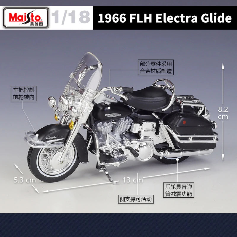 1 18 Scale Harley Davidson FLH Electra Glide 1966 Diecast Motorcycle Model