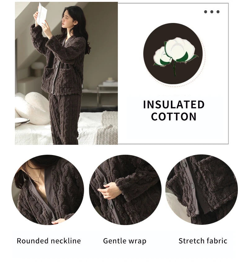 Women’s Winter Flannel Pajama Set – Warm, Thick Coral Fleece 2-Piece Loungewear