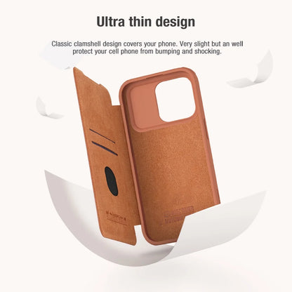 Luxury Flip QIN Pro Leather Case For iPhone 15 Pro Max Case Shockproof Camera Slider Protection Cover With Card Holder