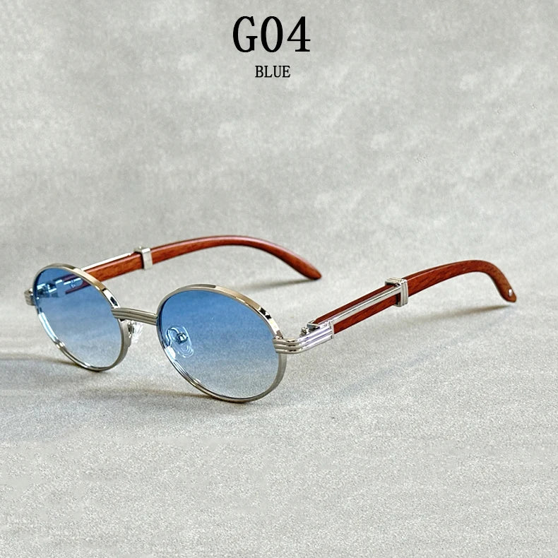 Oval Wooden Frame Sunglasses With UV400 Protection